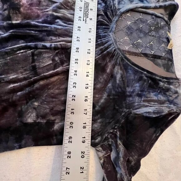 Live & Let Live Velvet Tunic Top Bell Slv Lace Blue Purple Flowy Gypsy Witchy M - Picture 6 of 9